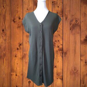 Old Navy Women's Small Green Button Front Sleeveless Rib Knit Dress V-Neck